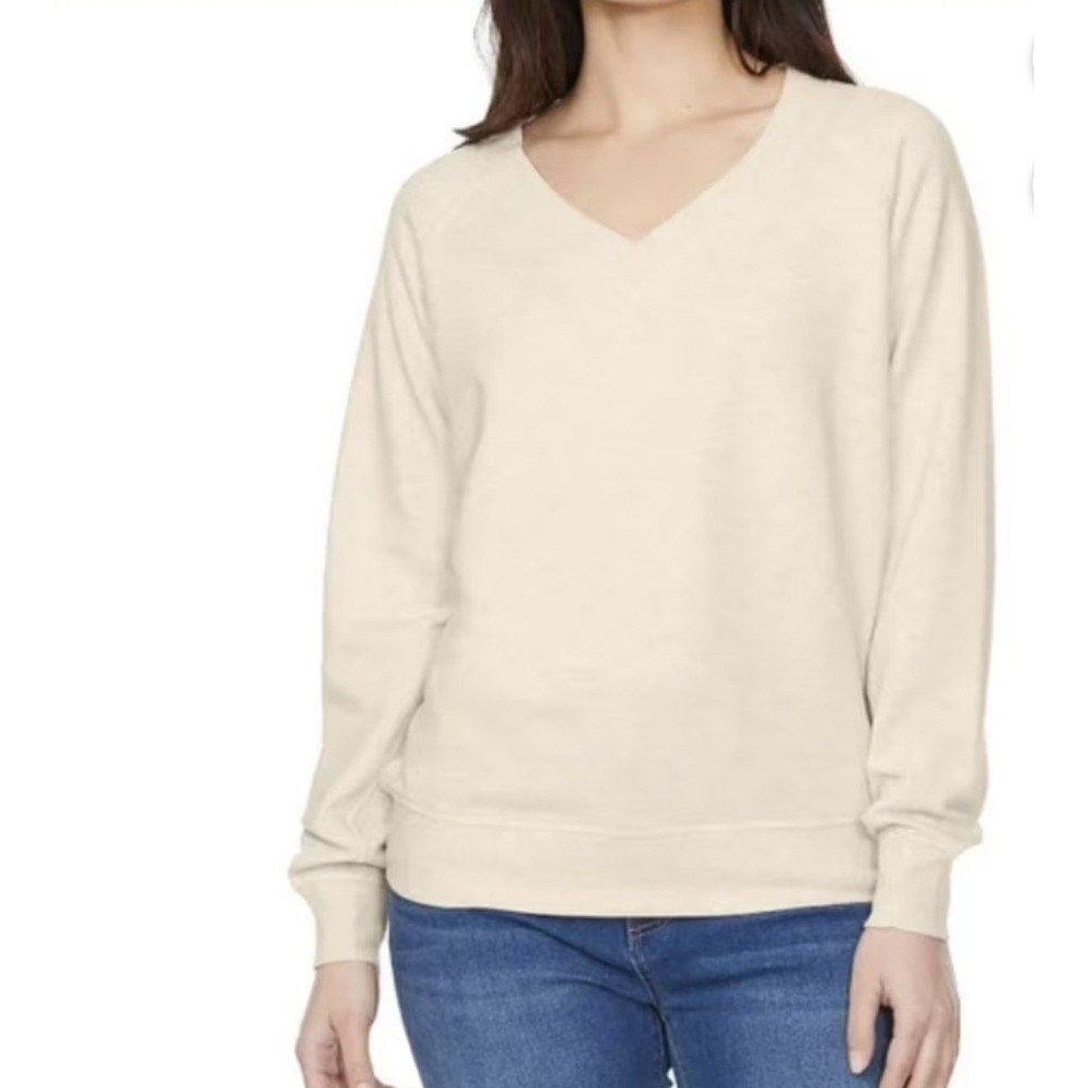 Buffalo David Bitton Womens Super Soft V Neck Sweatshirt Oatmeal Heather L NEW